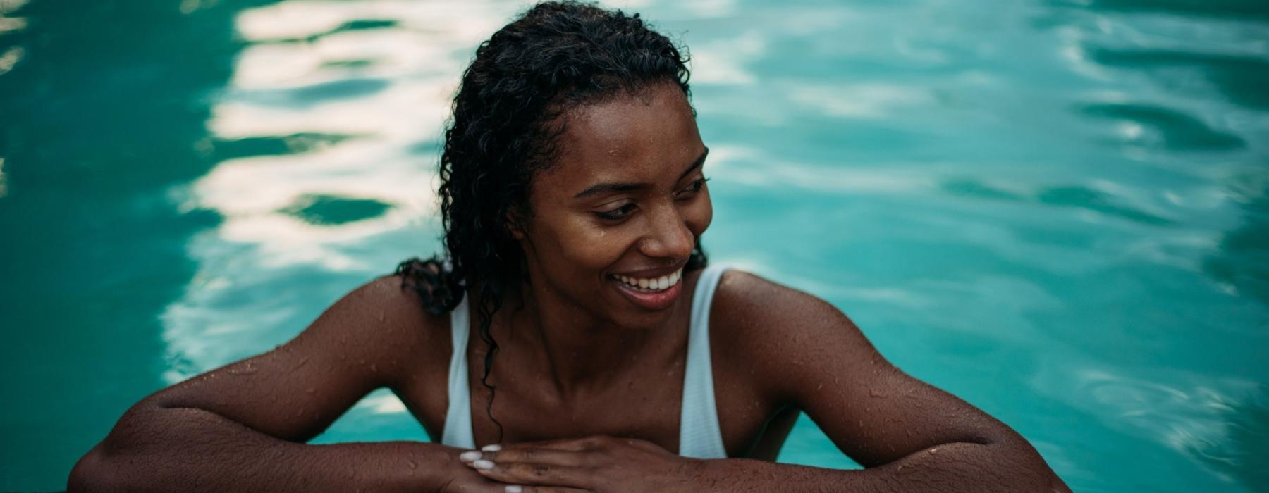 a woman in a pool